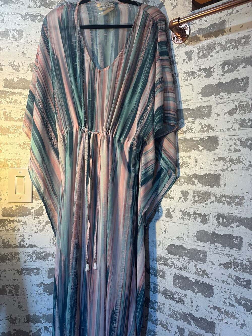 Jantzen Caftan Cover-Up with Tassel Trim in Melted Stripe